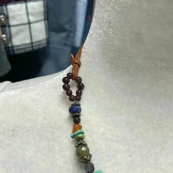 Bohemian Around the World .925 Leather Precious Stone Necklace - Picture 7 of 11